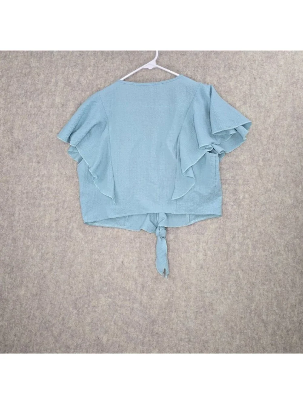 Shein Womens Ruffle Sleeve Tie Front Top Light Blue XL V-Neck Button-Down - Picture 2 of 6